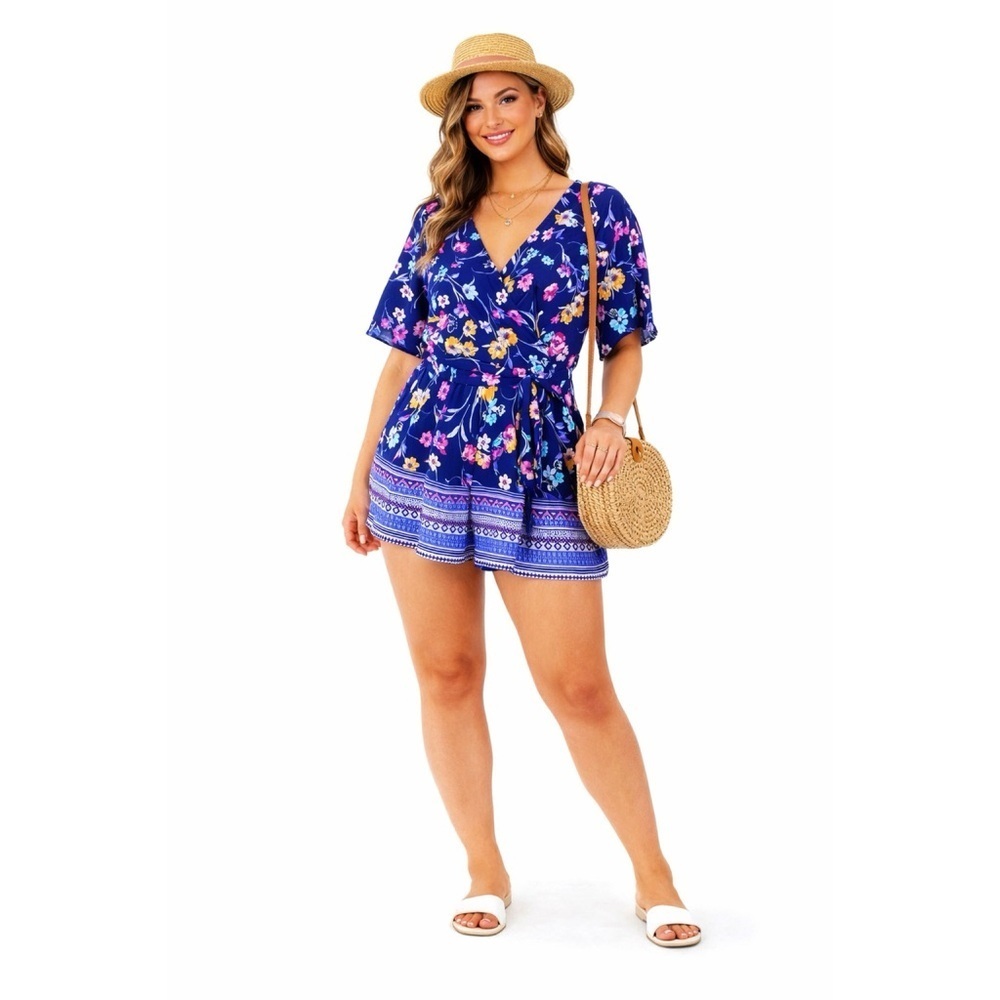 FRANCESCA’S Blue Floral Romper Dress